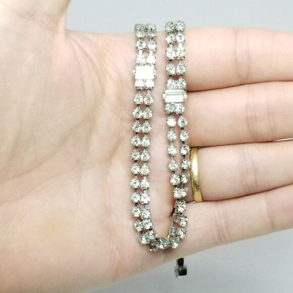 Vintage Rhinestone Collar Necklace, Silver Tone Prong Set, Hook Clasp Adjustable - Picture 3 of 5